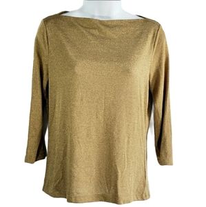 Lauren Ralph Lauren Gold Shimmer 3/4 Sleeve Sweater – Size PM